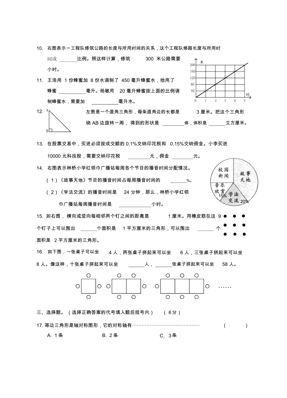 苏教版小学六年级毕业考试数学试题.doc