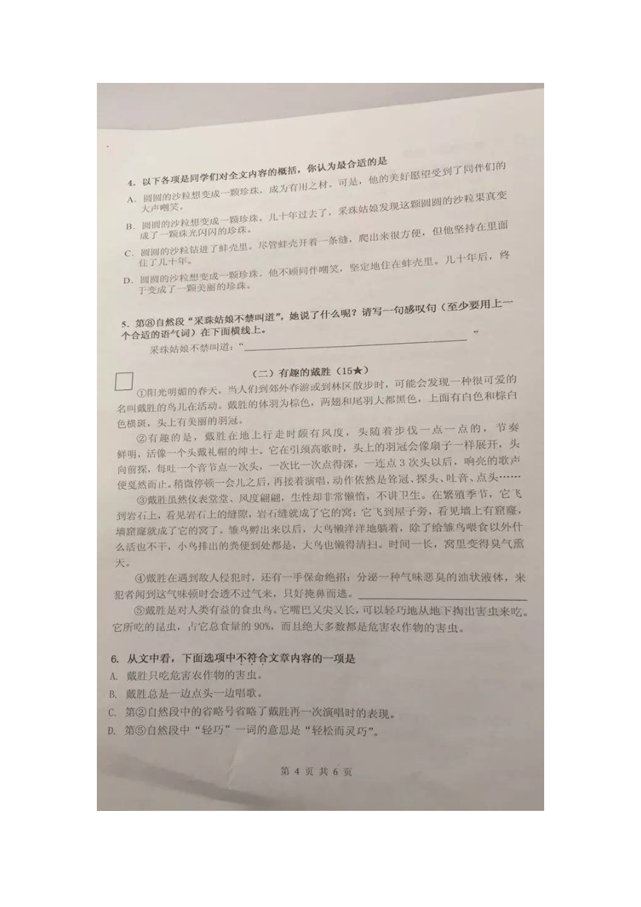 上海市闵行区三年级上学期期末语文测试卷.doc