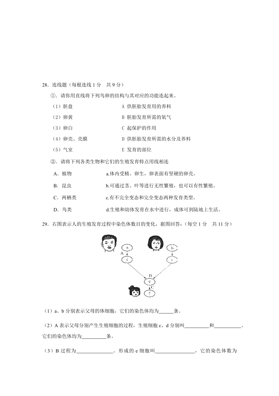 人教版八年级生物下册期中测试题.doc