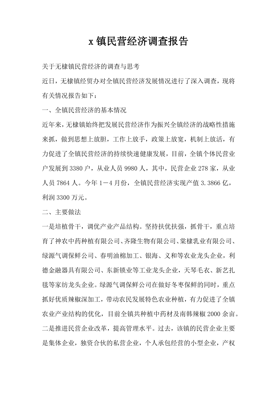 x镇民营经济调查报告2.doc