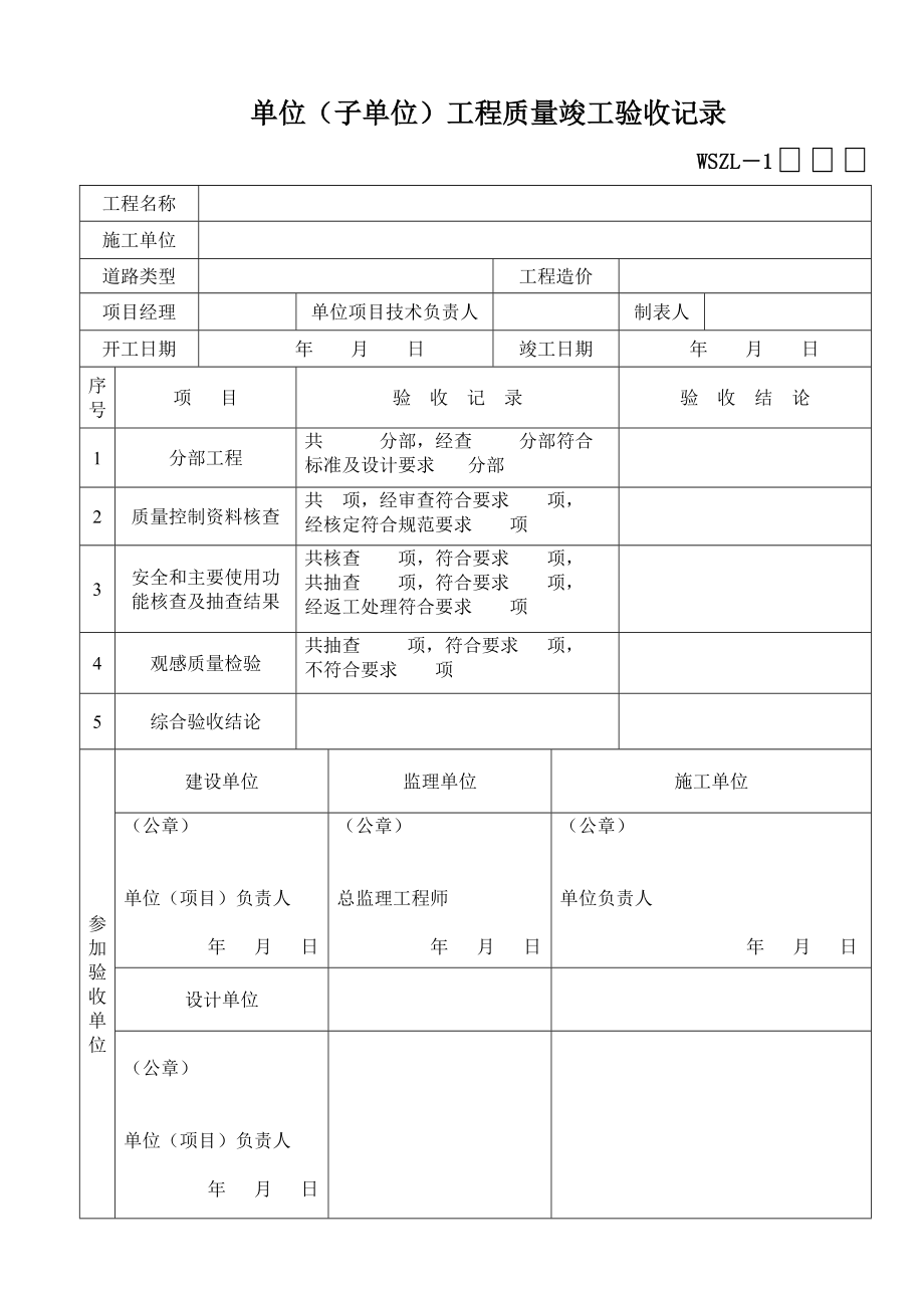 XXXX市政工程新验收规范市政道路表总表.doc