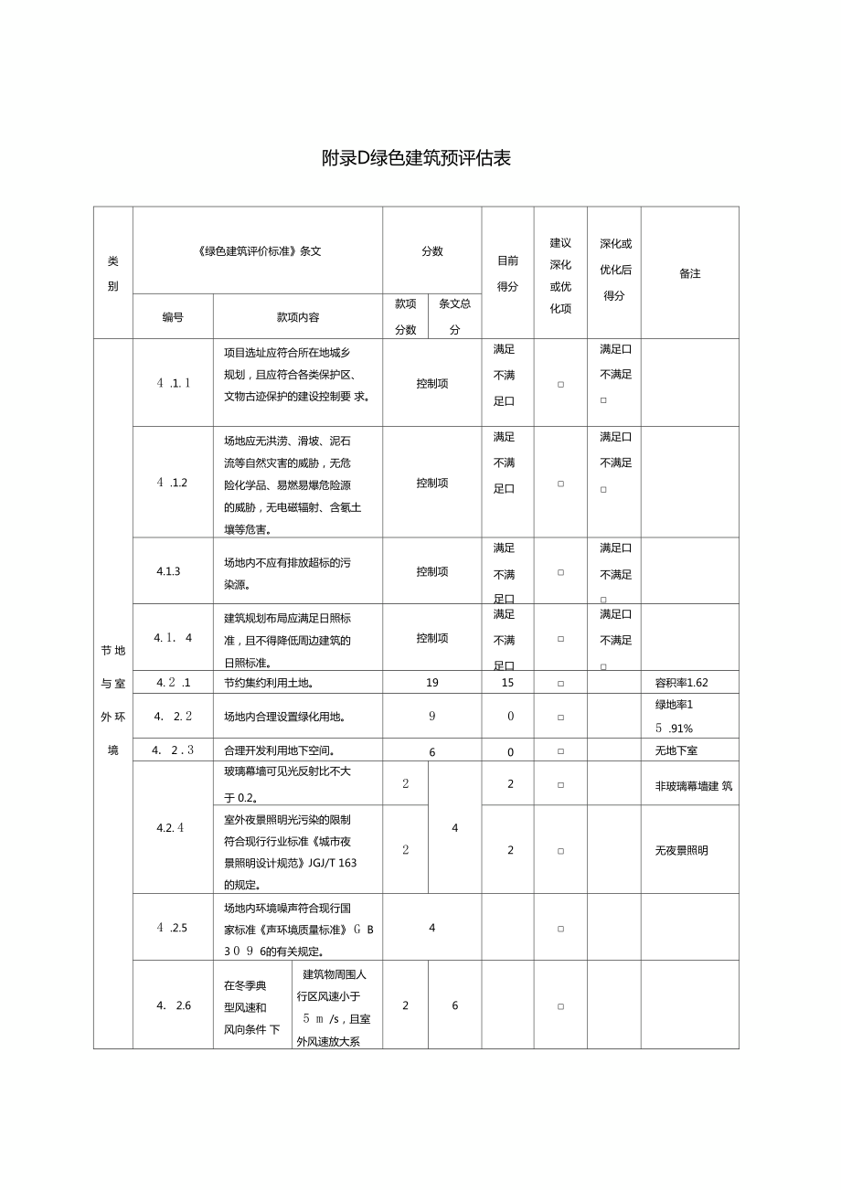 绿建预评价表.doc