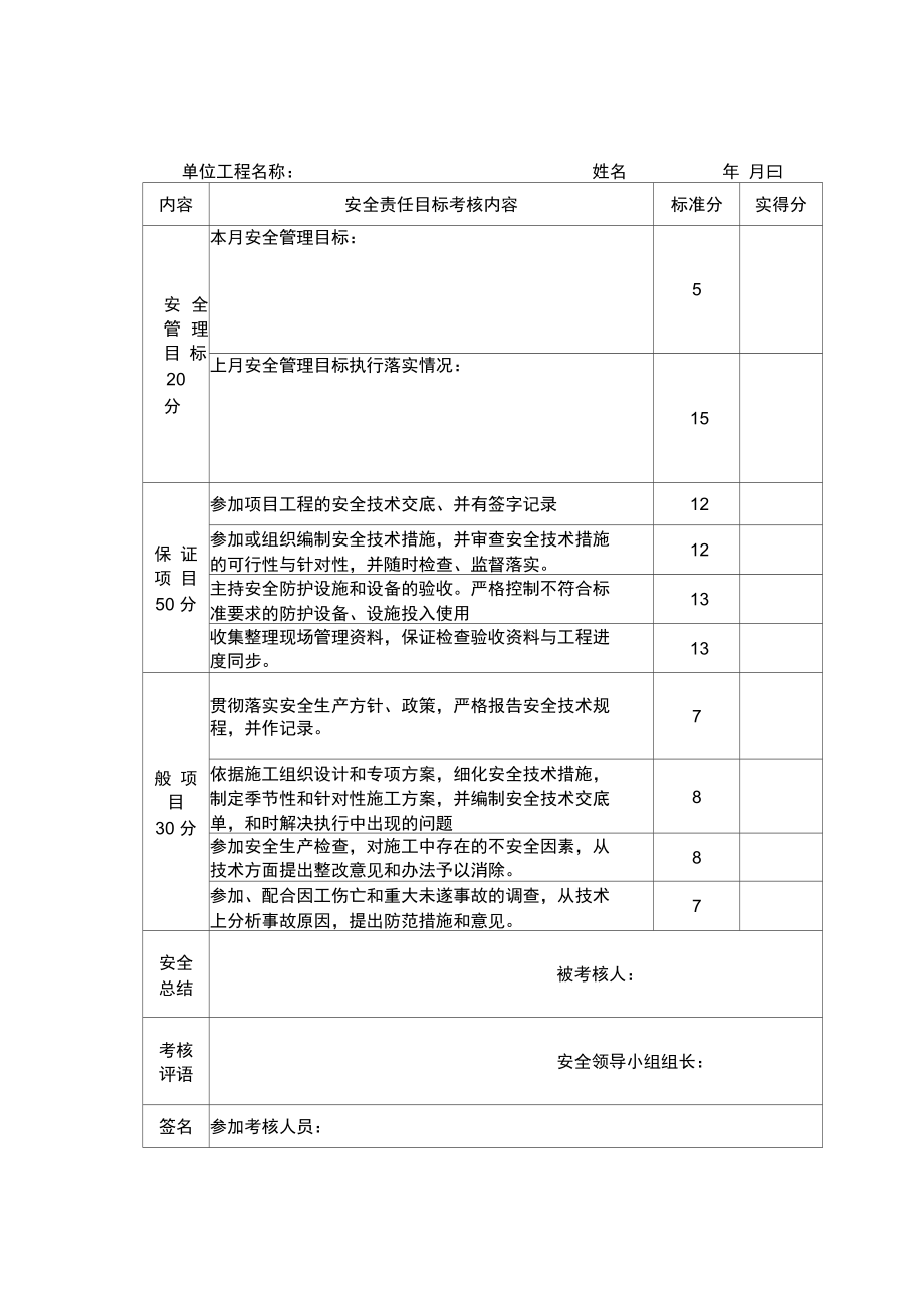 安全管理目标考核.doc