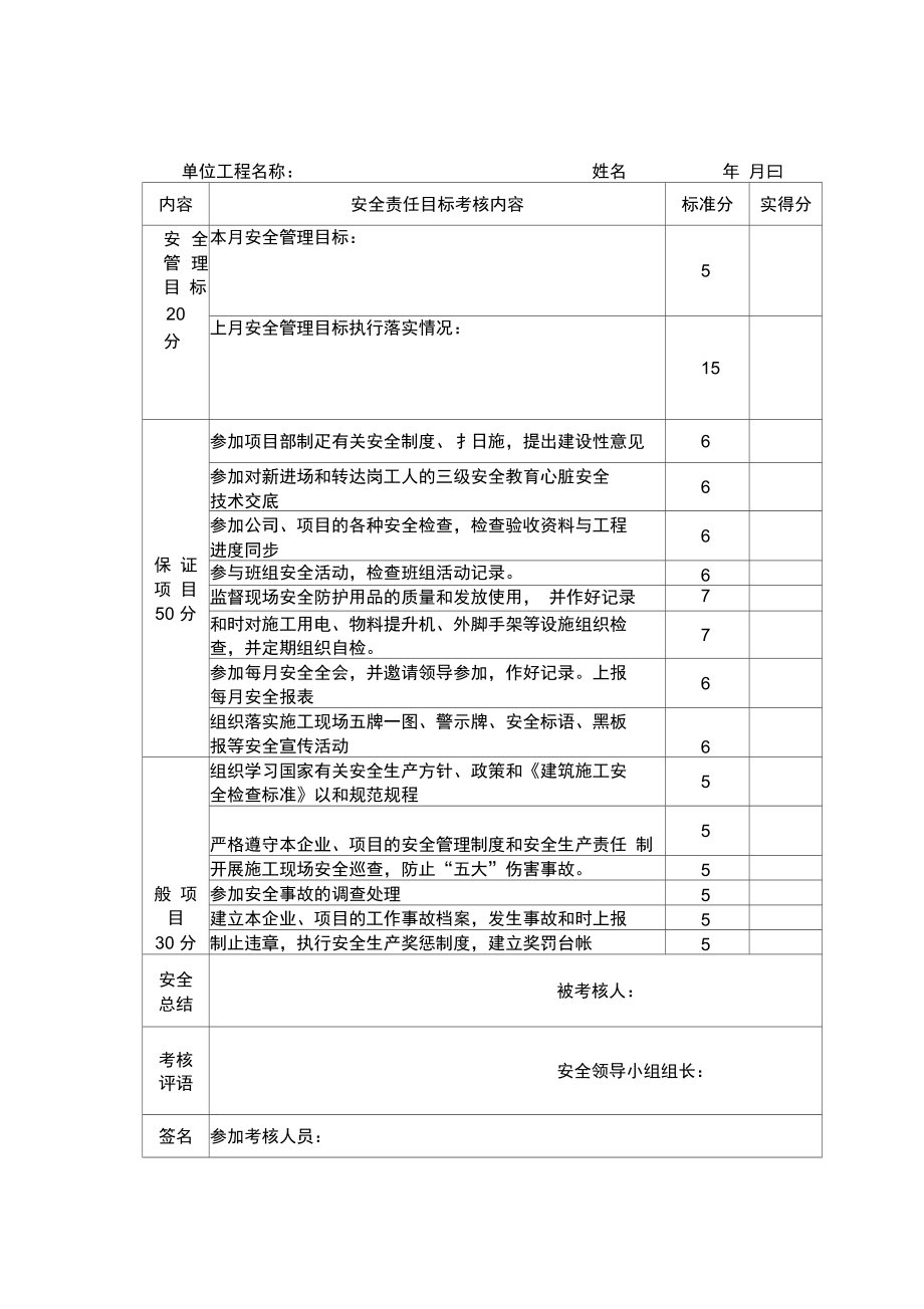 安全管理目标考核.doc