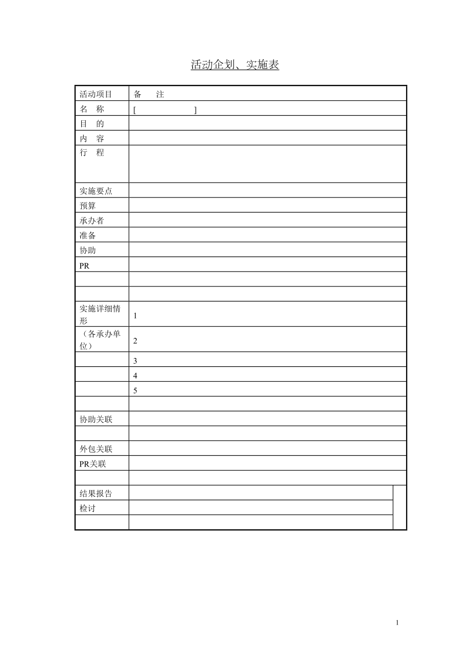 活动企划、实施表.doc