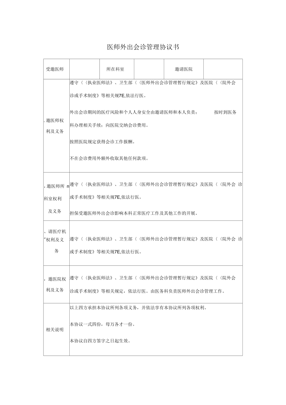 医师外出会诊管理登记表.doc