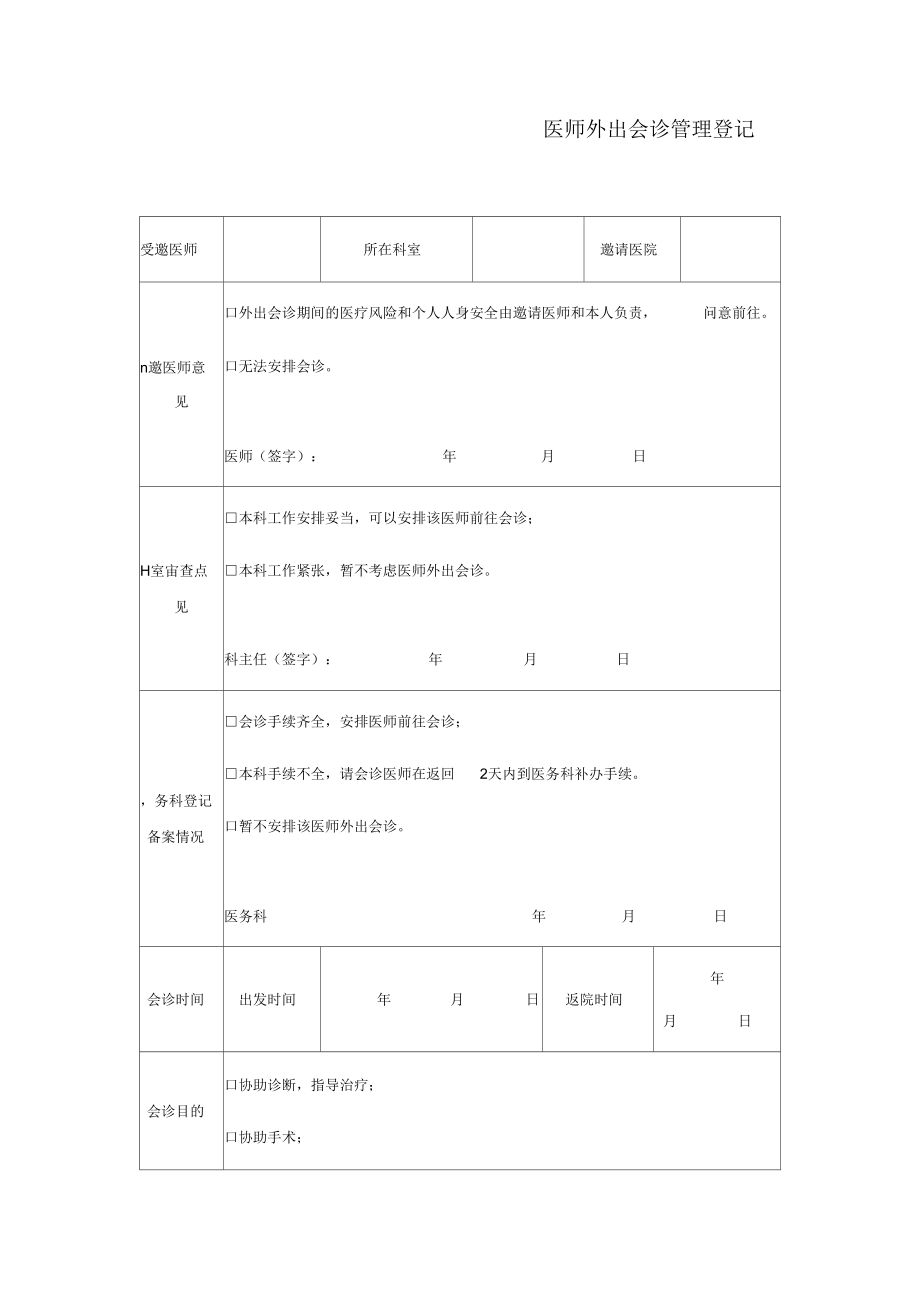 医师外出会诊管理登记表.doc