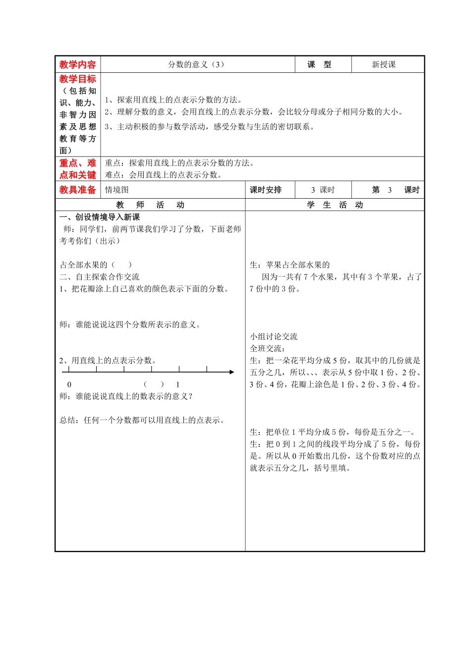 春冀教版数学四下第五单元《分数的意义和性质》word教案.doc