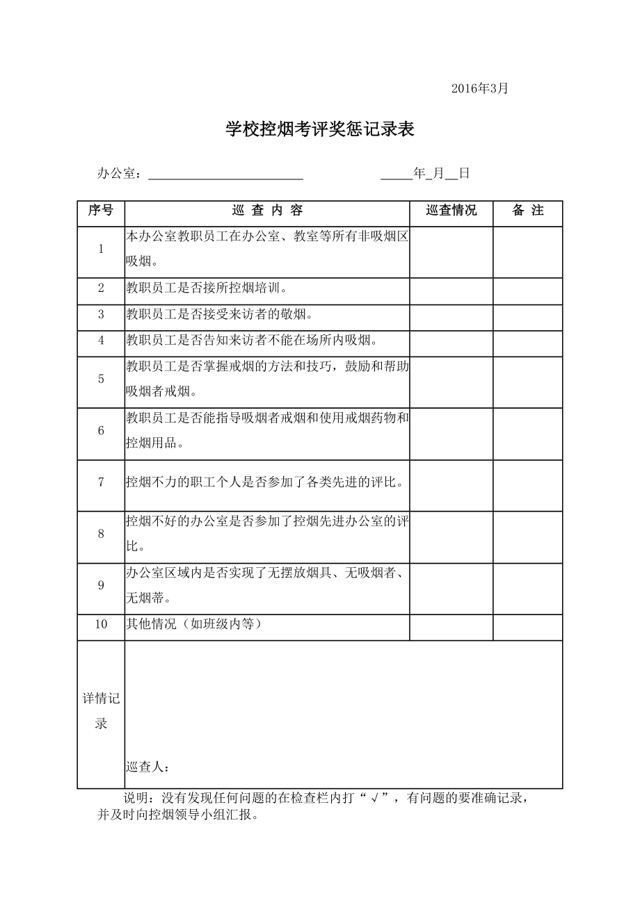 学校控烟考评奖惩制度标准记录表精修订.doc