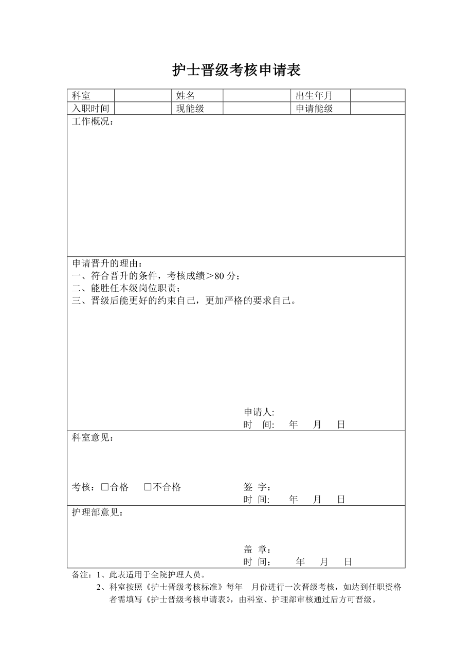 护士晋级考核申请表.doc