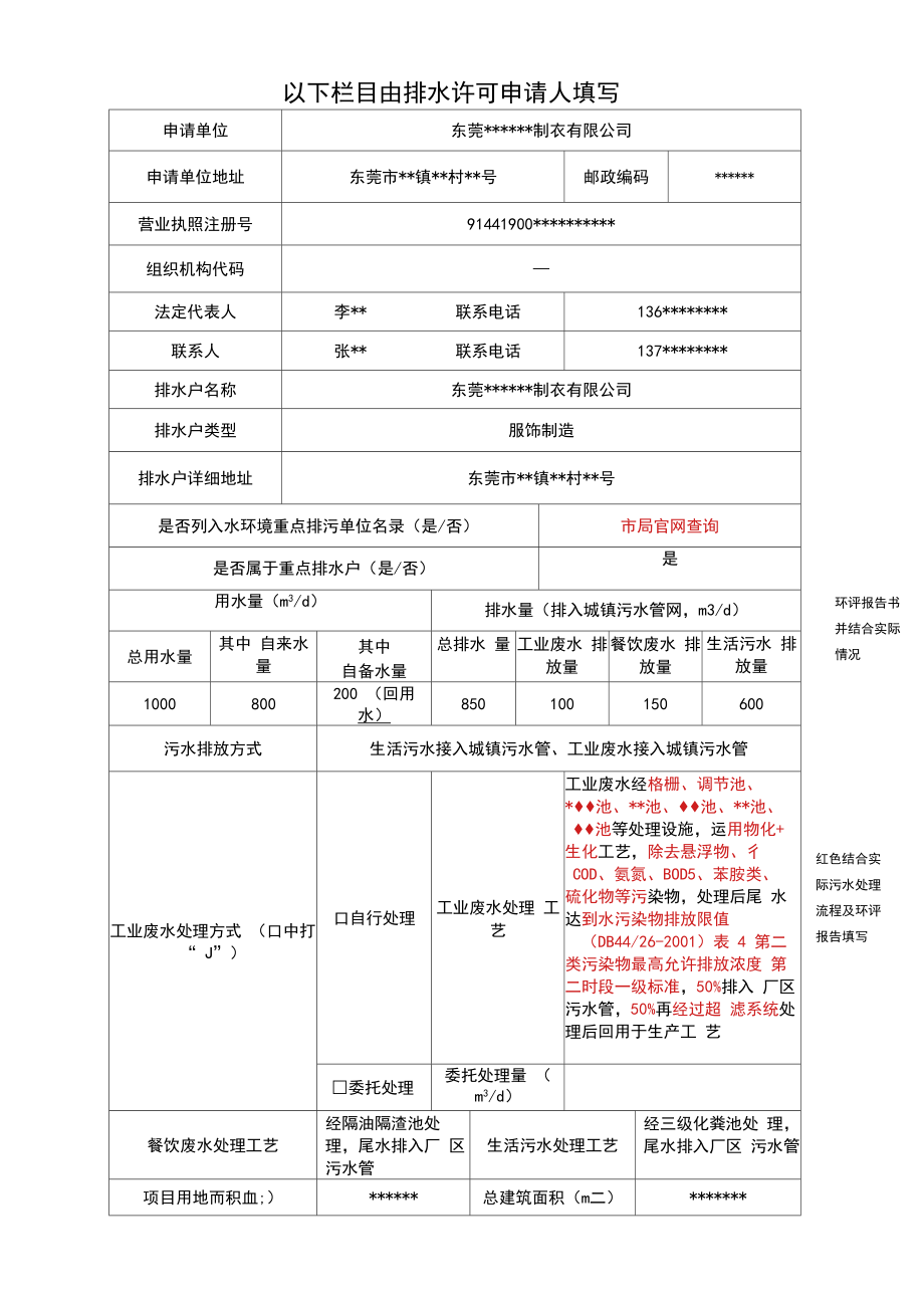 城镇污水排入排水管网许可申请表样本.doc