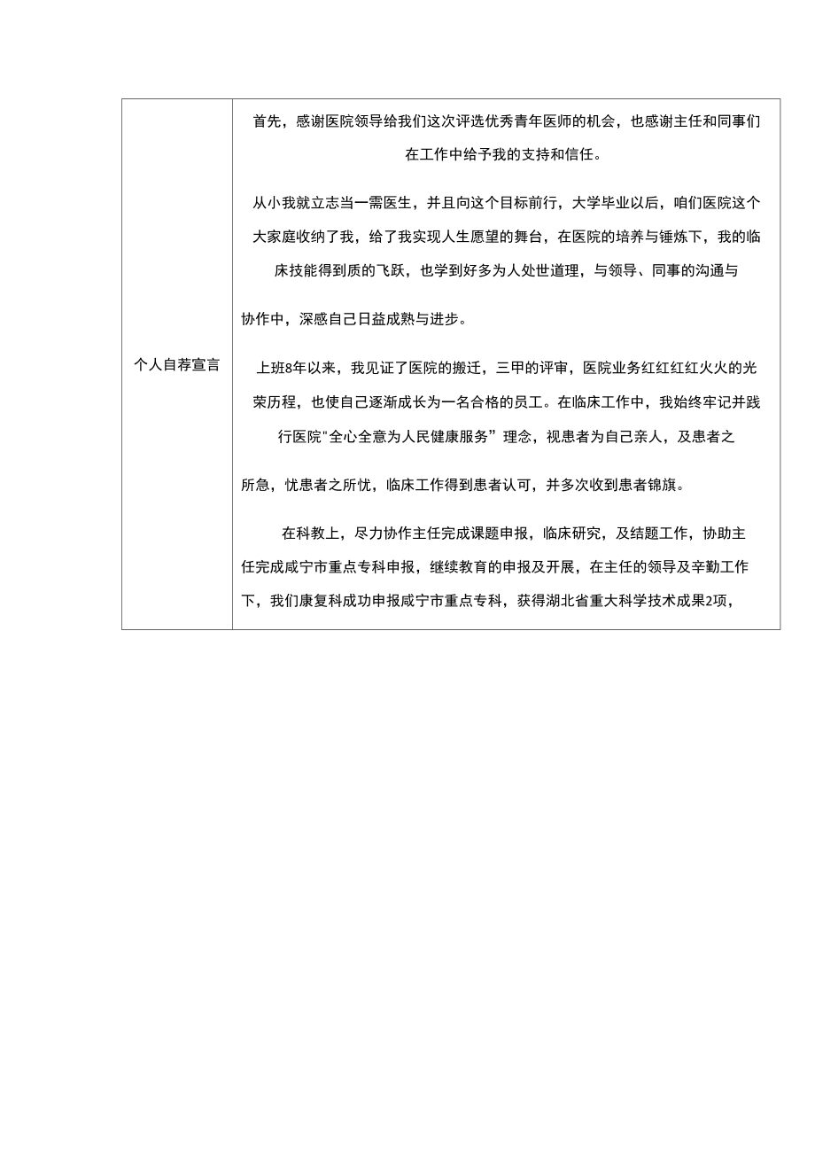 医院优秀青年医师推荐表.doc