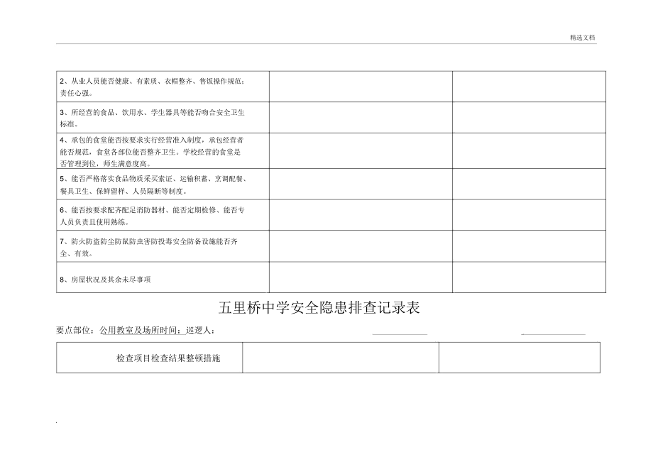 学校安全隐患排查记录表模板.doc