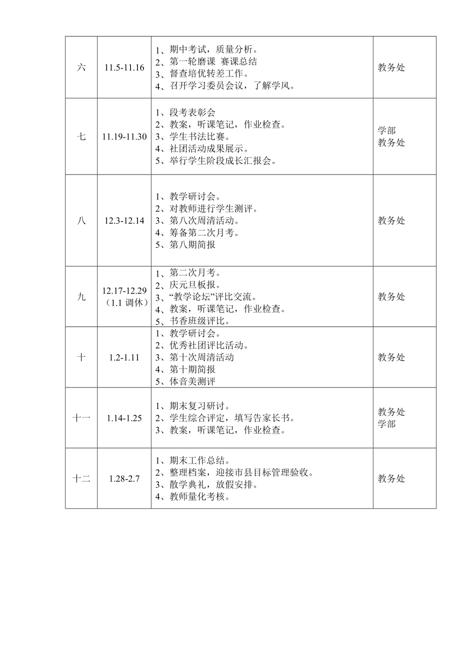 文刚小学部秋教务处工作行事历.doc