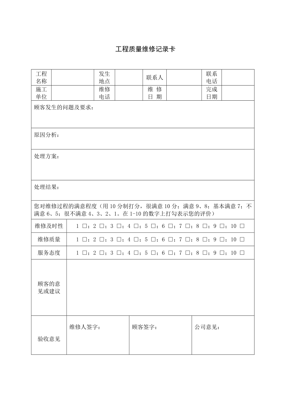 回访及满意度调查表格.doc