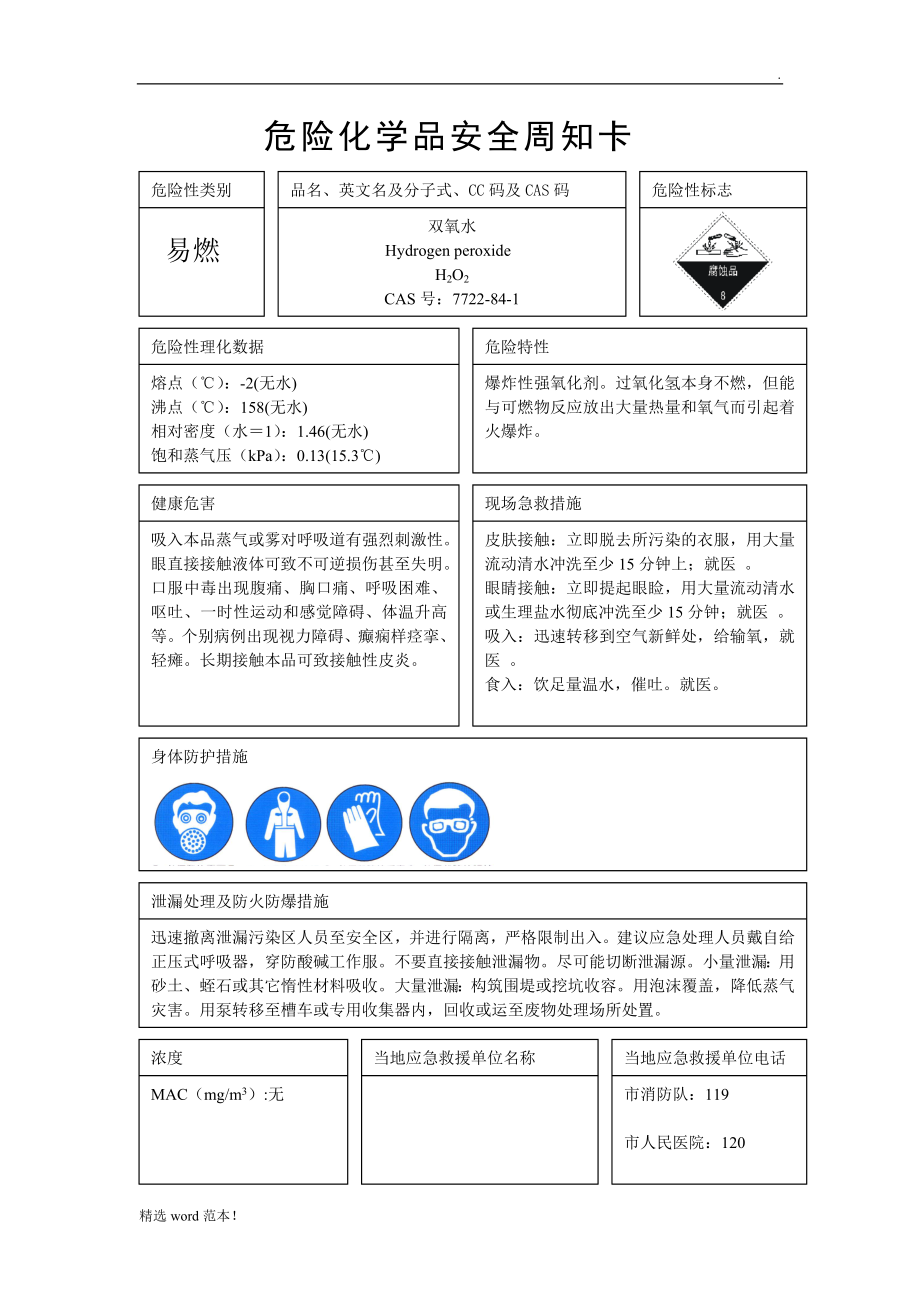 医院危化品安全周知卡.doc